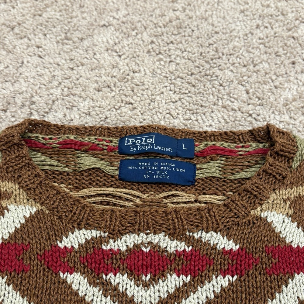Vintage Polo Ralph Lauren Aztec American Flag Sweater Mens Large Cotton Knit - Picture 4 of 8